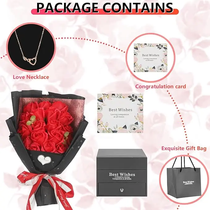 Rose Bouquet Rosas Eternas Preserved Rose Bouquet 18 Flower Bouquet with Beautiful Love Necklace - Image 2
